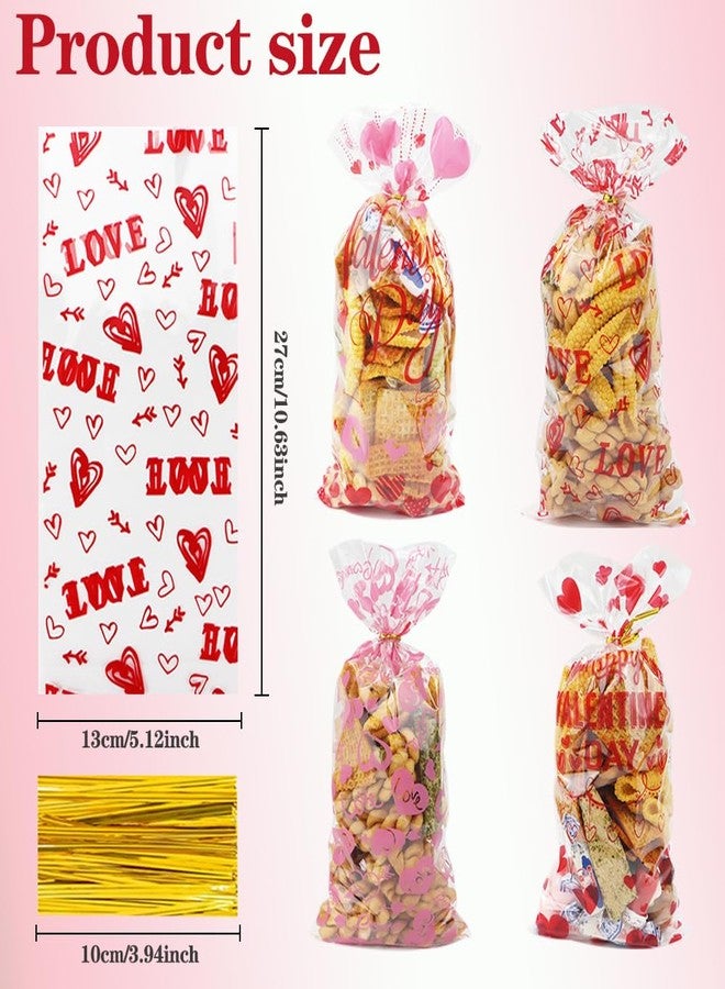 Finphoon 198 Pcs Valentines Treat Bags,Valentines Cellophane Goodie Bags,9 Styles Valentines Gift Bags for Valentines Wedding Party Favor Supplies - Image 3